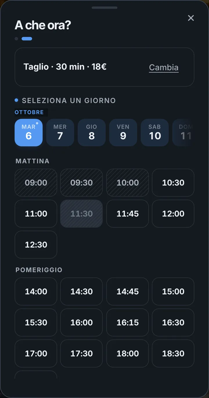 Gli orari liberi del giorno, divisi tra mattina e pomeriggio