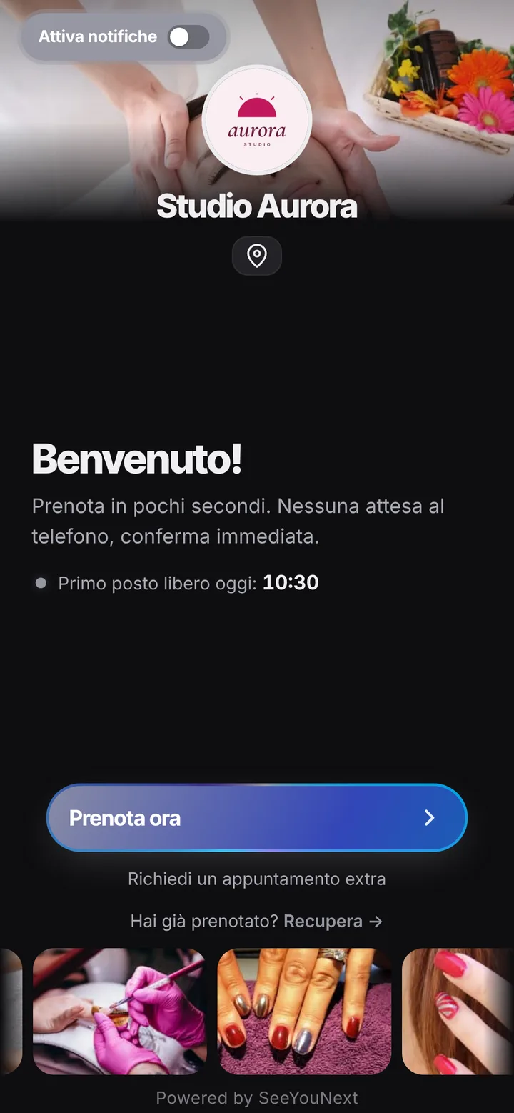La stessa pagina di prenotazione con il tema Grigio, scuro
